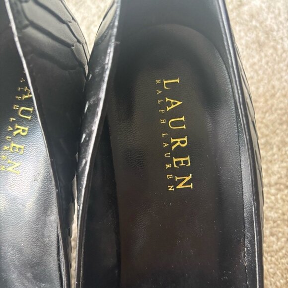 Lauren Ralph Lauren Black Snake Skin Embossed Pump Heel Pointed Toe Classy - Picture 4 of 9